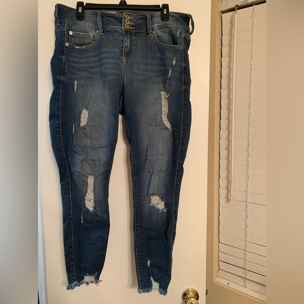 Torrid High Rise Jegging Skinny Deconstructed Jeans Blue Size 14R Size 14